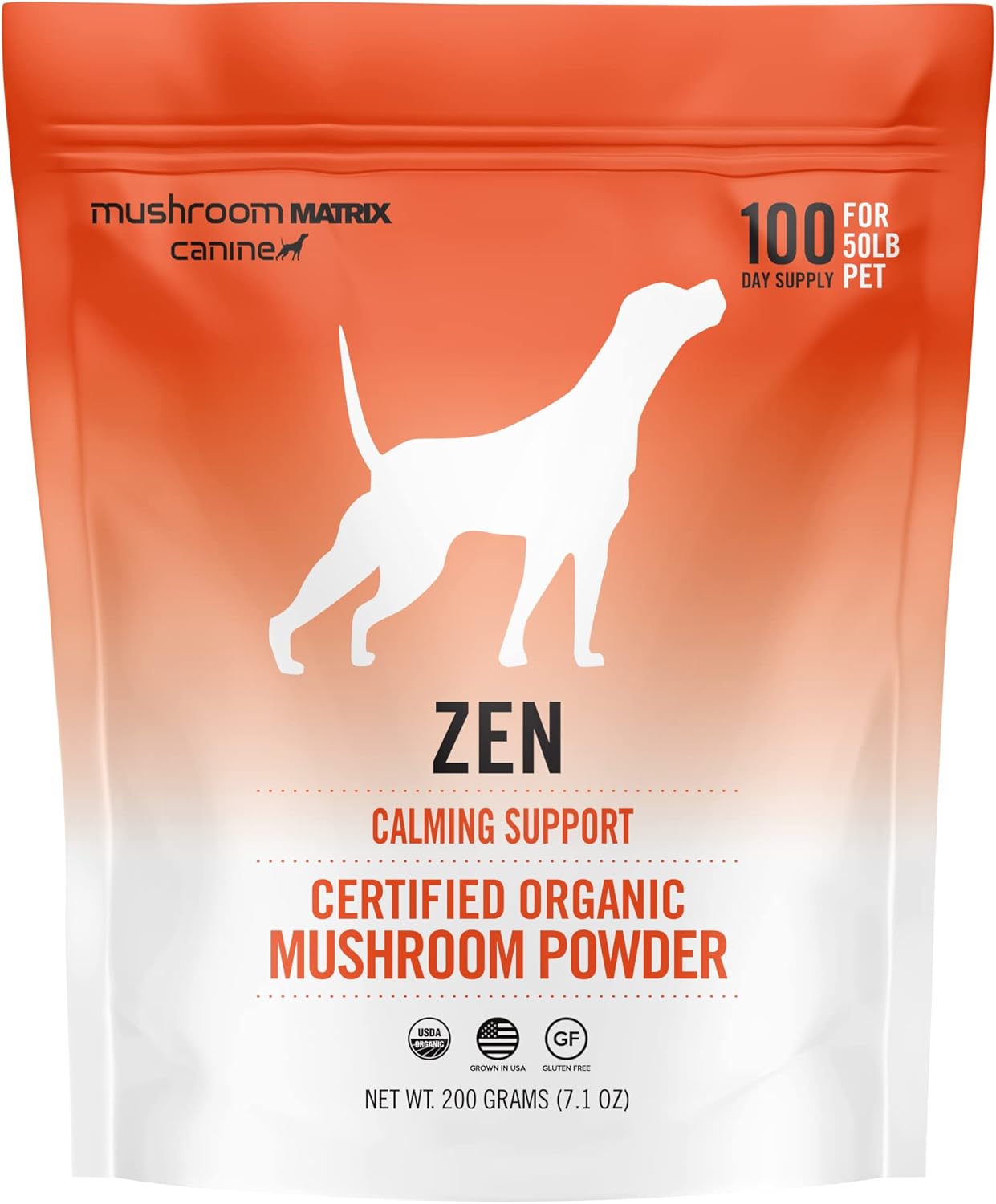 Om Mushroom Matrix Pet - Canine | Zen Matrix Mushroom Blend | Usa Grown Human-Grade Organic Mushroom Powder Pet Supplement | Calming Soothing Support For Dogs & Cats | 200 Grams, 7.1 Oz