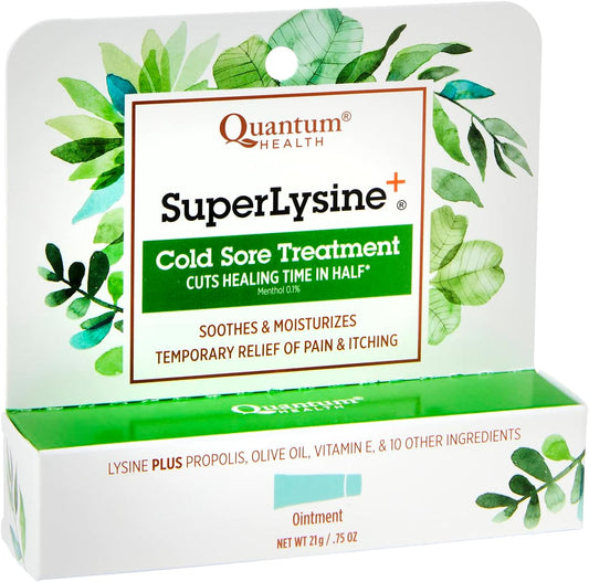 Quantum Superlysine+ Cold Sore Treatment Ointment|Relieves Pain, Burning, And Itching|Cuts Healing Time In Half|0.75 Ounce