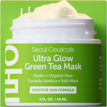 Seoulceuticals Korean Skin Care Face Mask For Sensitive Skin - Korean Skincare Green Tea Wash Off Masks - K Beauty Face Masks - Aloe Vera Mask + Centella Asiatica Hydrating Facial Spa Mask 2Oz