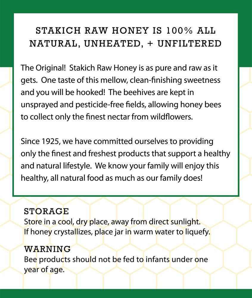 Stakich Raw Honey - Pure, Unprocessed, Unheated, Kosher - 5 Pound (80 Ounce) : Grocery & Gourmet Food