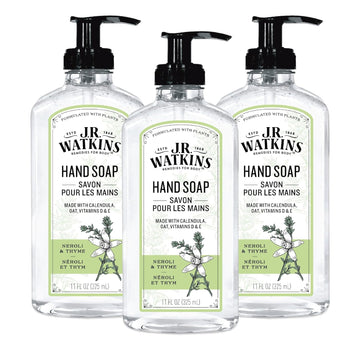 J.R. Watkins Liquid Hand Soap With Dispenser, Moisturizing Hand Soap, Alcohol-Free Hand Wash, Cruelty-Free, Usa Made Liquid Soap For Bathroom And Kitchen, Neroli & Thyme, 11 Fl Oz, 3 Pack