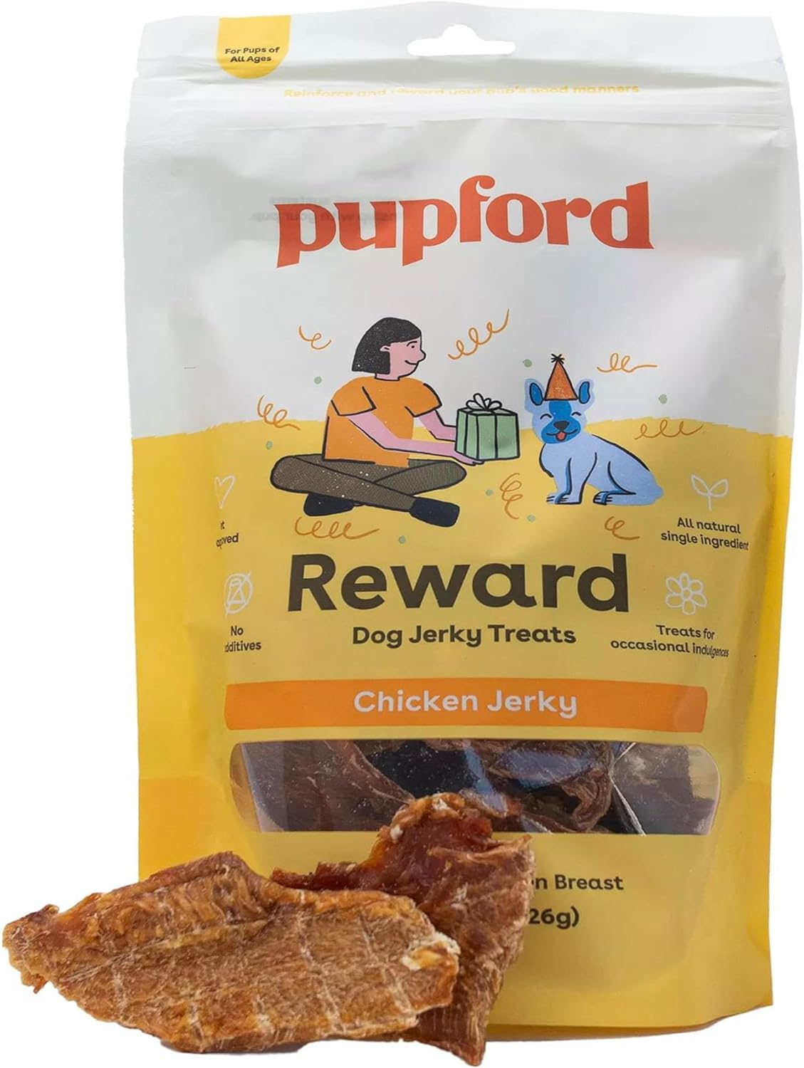 Pupford Chicken Jerky Treats For Dogs For Large & Small Dogs Of All Ages | Made In Usa, 100% Real Meat & No Fillers | Dogs Love These Tasty Dog Snacks (Chicken 4 Oz)