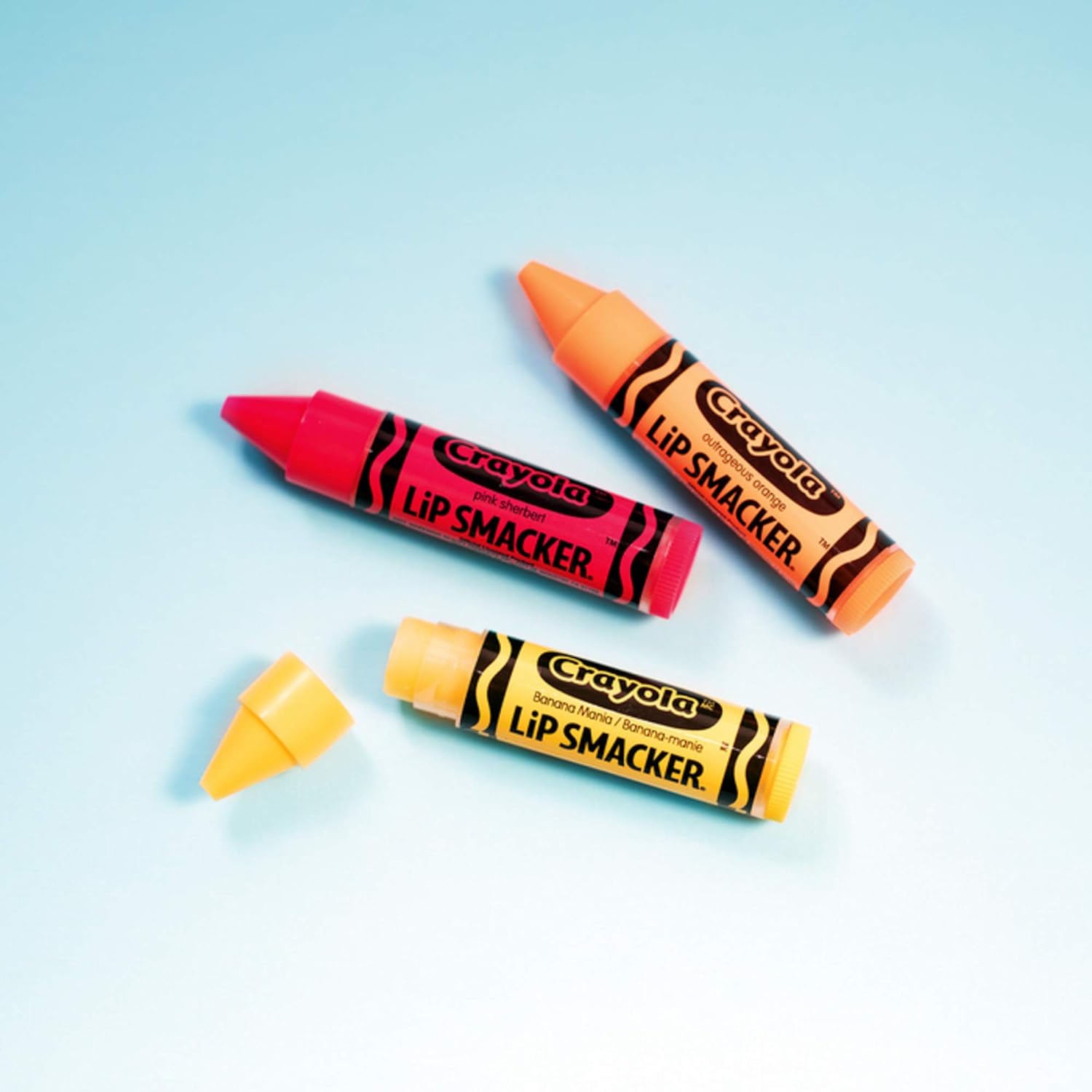Lip Smacker Crayola Crayon Flavored Lip Balm Trio 3-Pack, Banana, Sherbert, Orange, Clear Matte, For Kids, Women, Men : Beauty & Personal Care