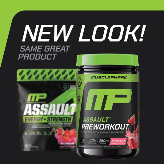 Musclepharm Assault Energy & Strength Pre Workout Powder For Men & Women With Beta Alanine, Caffeine, Creatine & Betaine Anhydrous, Pre-Workout Supplements, 30 Servings, Watermelon Flavor