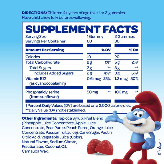 The Smurfs 1Mg Melatonin Gummies For Kids With Chamomile & Lemon Balm For A Restful Sleep Age 3+ | Non-Habit Forming | Made With Real Fruit In A Smurf Berry | Doctor Developed | 50 Vegetarian Gummy
