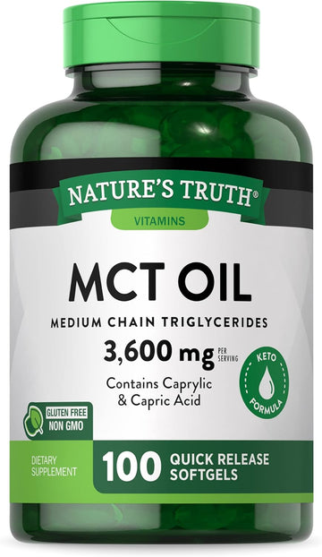 Nature'S Truth Mct Oil Capsules | 100 Softgels | Keto Friendly Coconut Oil Pills | Non-Gmo, Gluten Free