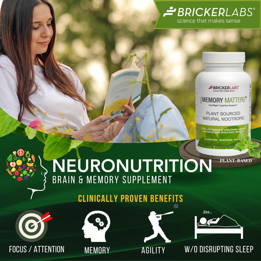 Bricker Labs Memory Matters Cognitive Support Supplements, Natural Nootropic Brain Health Supplements With Neumentix Spearmint Extract To Support Brain Function And Performance, 90 Ct (90)