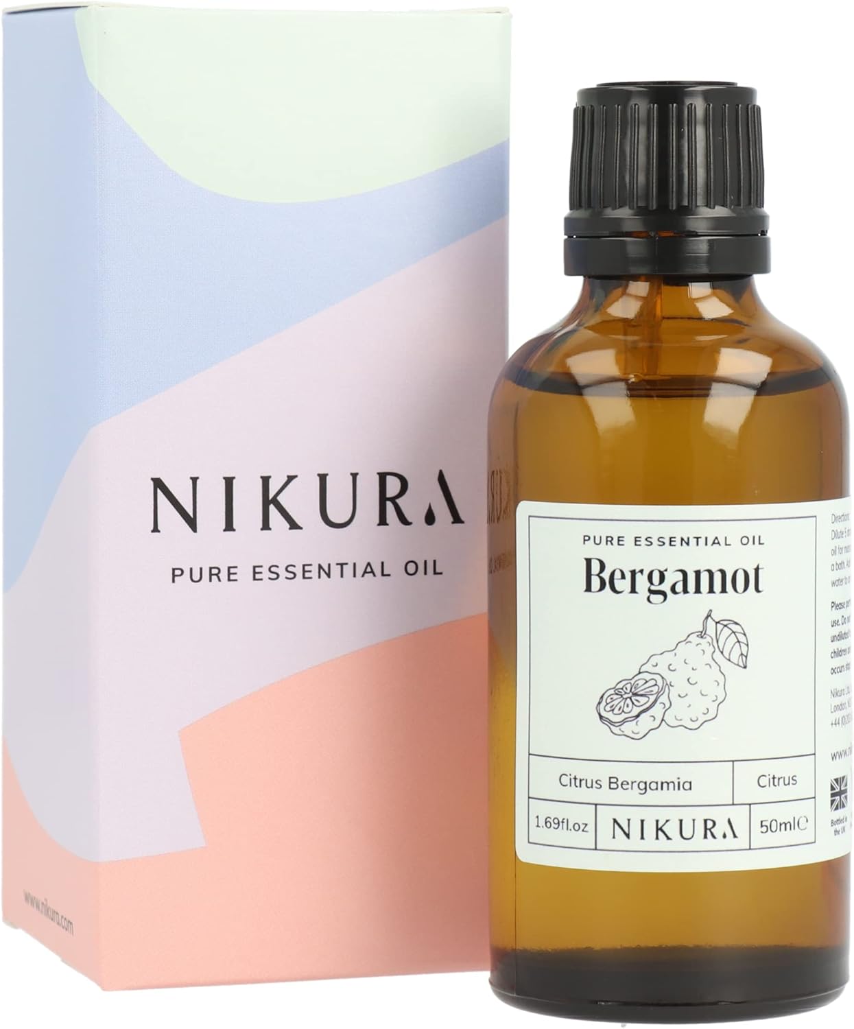 Nikura Bergamot Essential Oil - 50Ml | 100% Pure Natural Oils | Perfect For Aromatherapy, Diffusers, Humidifier, Bath | Great For Self Care, Candle Making, Soap | Vegan & Uk Made