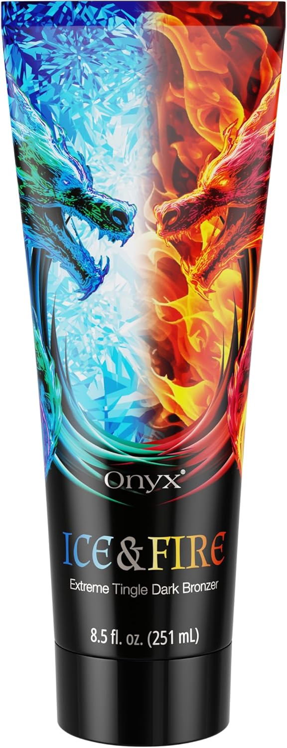 Onyx Ice & Fire Tingle Dark Bronzer | Indoor Sunbed Cream | Hot & Cold Fantasy Dragon-Inspired Tan | Frostburn Bronzing Journey To Deep Colour | Draconic Heat Ritual | Arctic Tanning Glow Enhancer