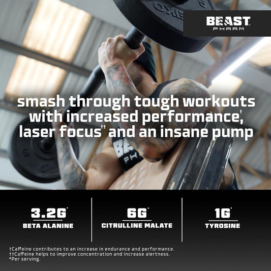 Beast Stim Pre Workout Powder - 30 Servings - Gym Beta Alanine Preworkout - Sour Cherry