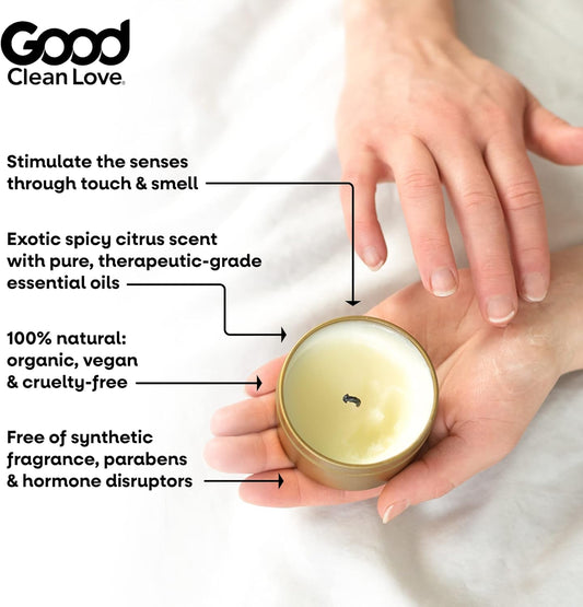 Good Clean Love Spicy Citrus Massage Candle, Melts Into An Aromatic & Intimate Massage Oil, 100% Natural, Made With Pure Essential Oils, Exotic Bright Citrus Scent, Aphrodisiac Fragrances, 2 Oz