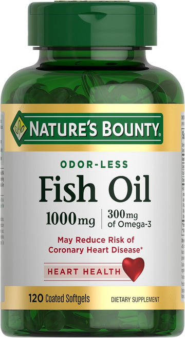 Nature'S Bounty Fish Oil, Supports Heart Health, Dietary Supplement, 300Mg Omega-3, 120 Coated Softgels