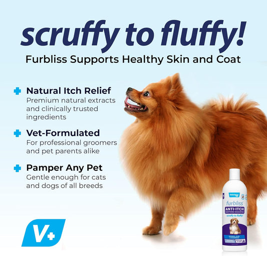 Vetnique Labs Furbliss Shampoo For Dogs With Itchy Skin, Hypoallergenic, Calming For Sensitive Skin Grooming Care Puppy Shampoo (Anti-Itch)