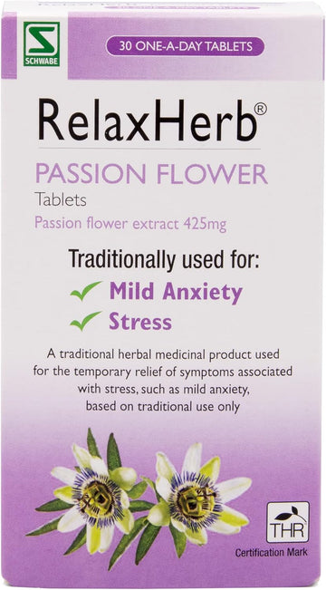 Schwabe Pharma - Relaxherb - Passion Flower Extract 425G - Traditionally Used For The Relief Of Low Mood - Traditional Herbal Medicinal Product - 30 Tablets