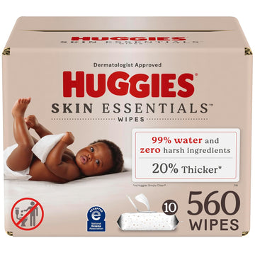 Huggies Skin Essentials Baby Wipes, Hypoallergenic, 99% Water, 10 Flip Top Packs (560 Wipes Total)