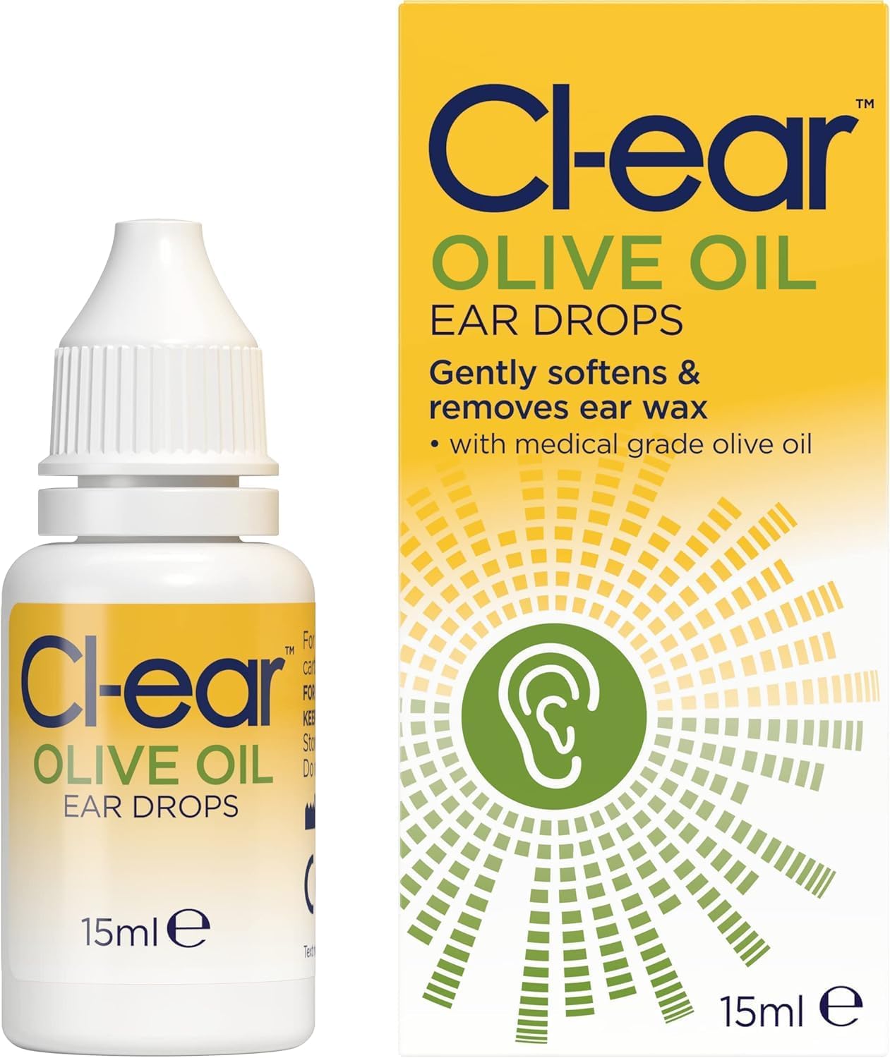 Cl-Ear Pharmacutical Grade Olive Oil Ear Drops - Easy Squeeze Bottle For Wax Removal, Itchy Ear Soothing & Dry Ear Care, Blocked Ear Solution - Expert Ear Care, Audiologist Recommended - 15Ml (1 Pack)
