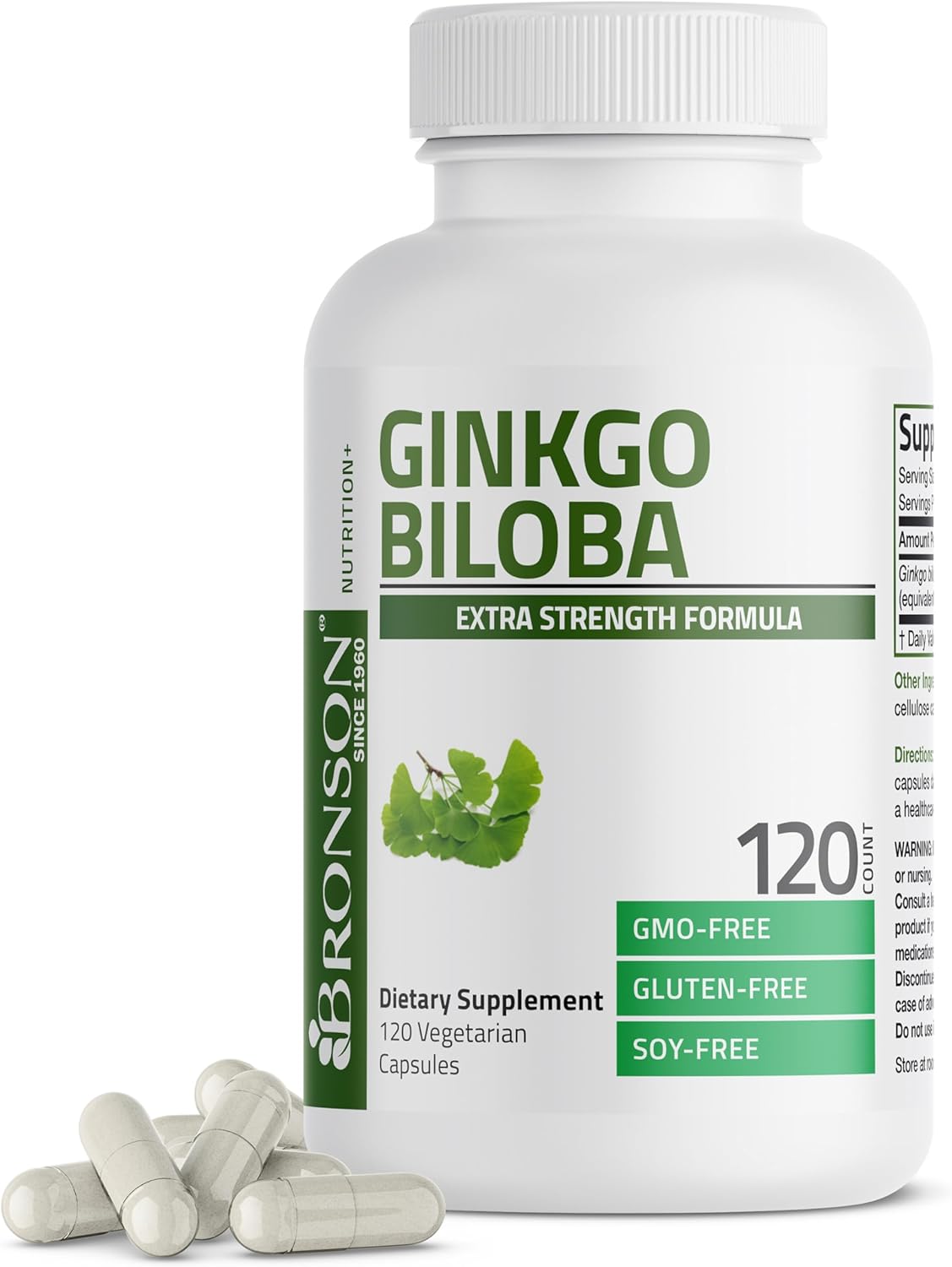 Bronson Ginkgo Biloba Extra Supports Brain Function & Memory Support, 120 Vegetarian Capsules