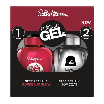 Sally Hansen Miracle Gel™, Bordeaux Glow And Shiny Top Coat Duo, Long Lasting, Gel-Like Formula, No Uv Lamp Needed, Nail Polish Duo