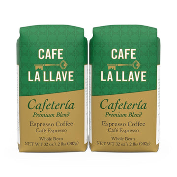 Cafe La Llave Whole Bean Espresso Coffee, Premium Dark Roast, 32 Oz Bags (Pack Of 2) - Rich Cuban-Style Blend