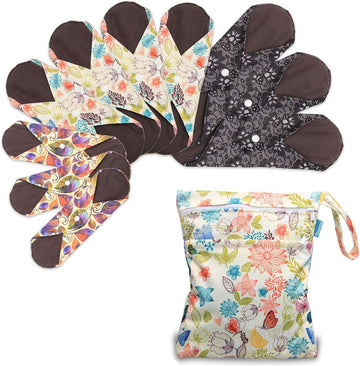 Teamoy 10Pcs Sanitary Pad, Reusable Washable Cloth Menstrual Pads/Panty Liners With Wet Bag, Super-Absorbent, Soft And Comfortable(3Pcs×7.9"+4Pcs×10"+3Pcs×11.6")