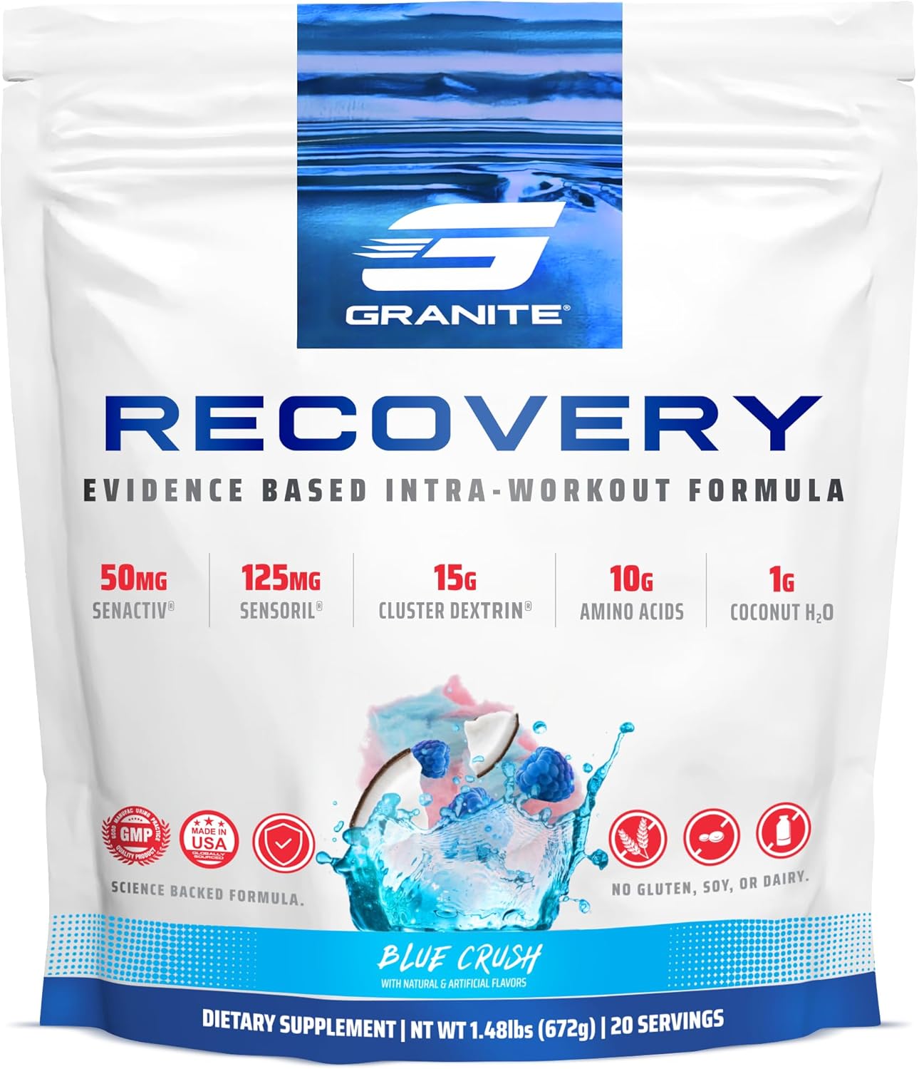 Granite Nutrition Recovery - Premium Intra-Workout Drink With Eaas, Cluster Dextrin, Sensoril & Senactiv For Athletic Performance And Lean Muscle Gains - Fruit Blast (30 Servings)