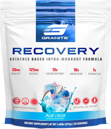 Granite Recovery Intra And Post-Workout Supplement, Blue Crush Flavor, With 10G Aminos, Electrolytes, Cluster Dextrin, & Sensoril, Supports Muscle Recovery & Growth (20 Servings)