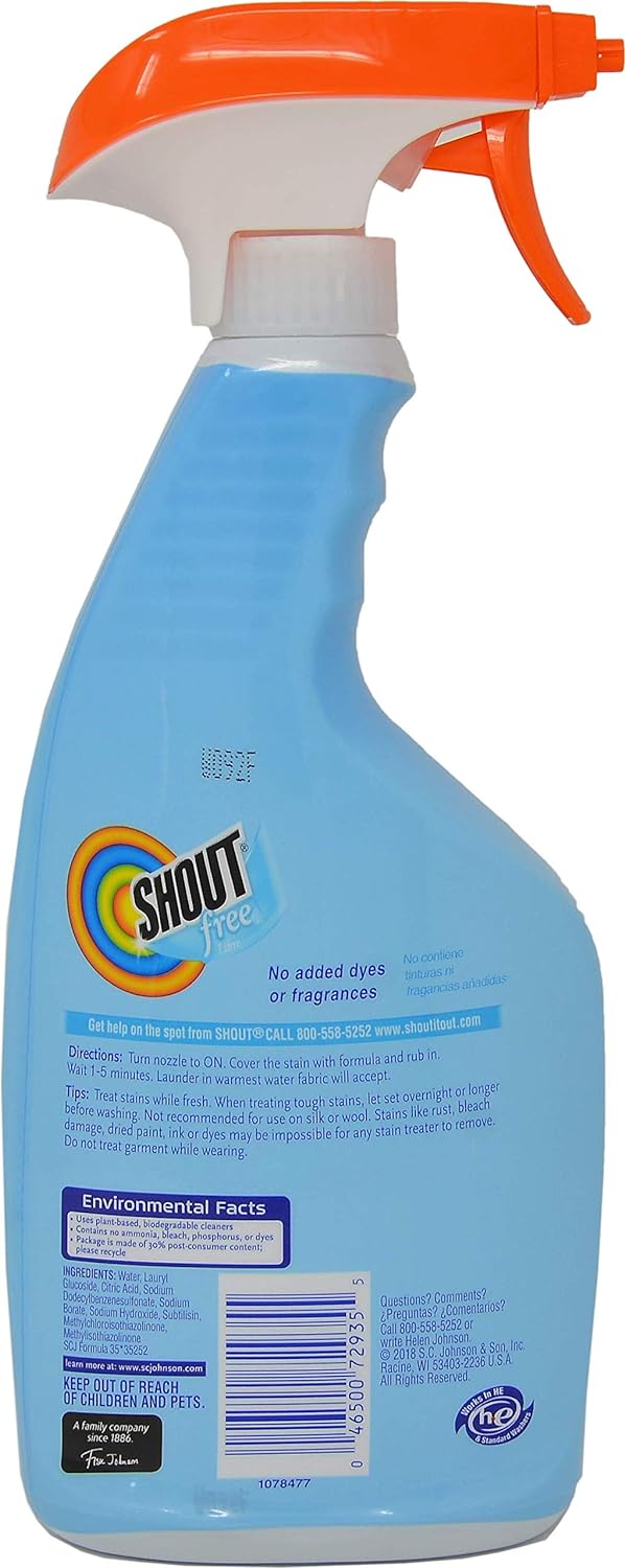Shout Laundry Stain Remover Dye & Fragrance Free 22 oz (3 Pack) : Health & Household