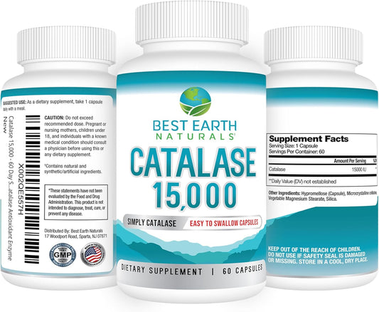 Best Earth Naturals Catalase Supplement 15,000 - Hair Supplements For Strong Hair - 60 Capsules (60-Day Supply)