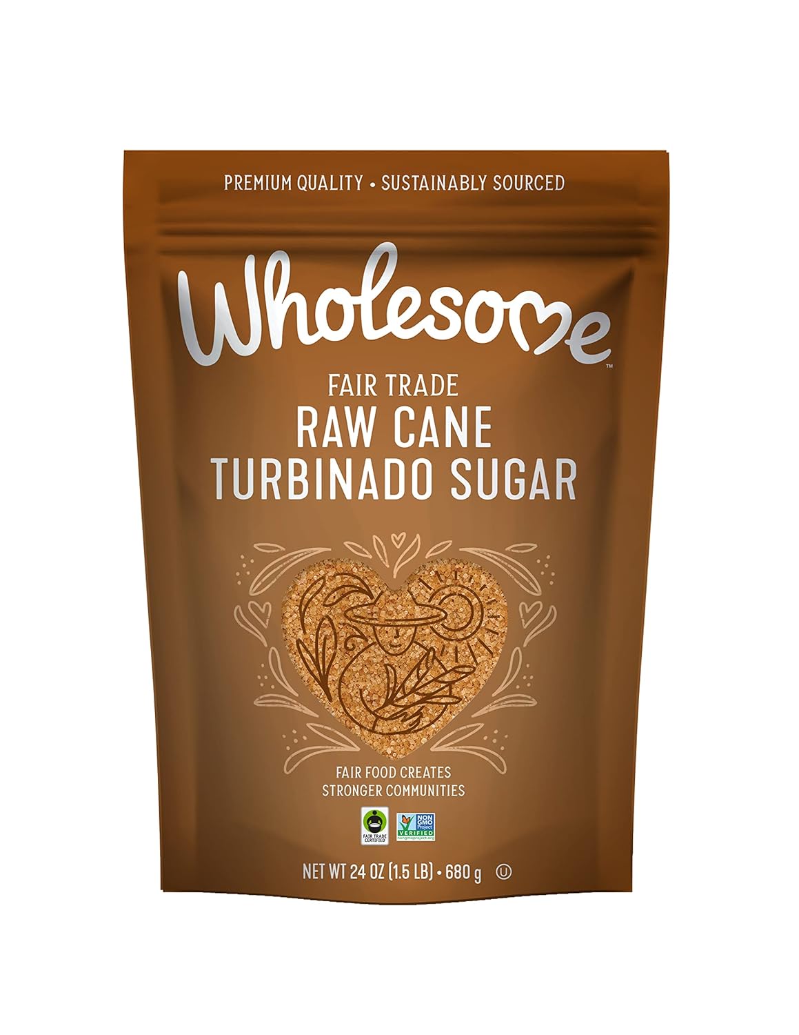 Wholesome Sweeteners Raw Cane Fair Trade Unrefined Non Gmo Gluten Free 1.5 Pound Pack Of, Natural Turbinado Sugar, 288 Ounce, (Pack Of 12)