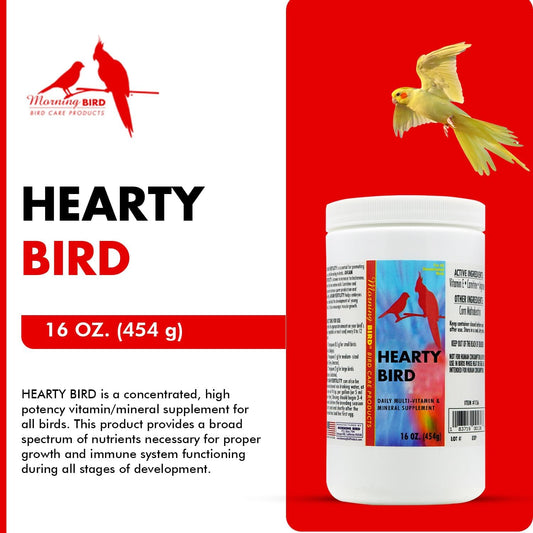 Morning Bird Hearty Bird 16 Oz - Daily Multivitamin Powder For Species – Energy Support With Immune Booster & Wellness - Protein Supplement Mix With Nutrients For All Pettypes