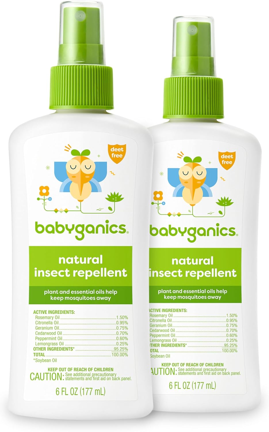 Babyganics Insect Spray, 6Oz, 2 Pack, Made With Plant And Essential Oils, Packaging May Vary