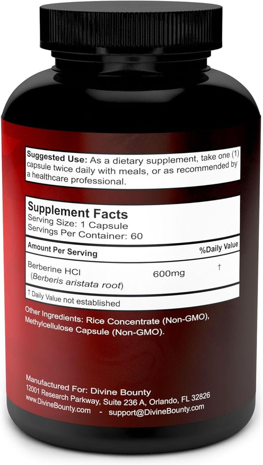Divine Bounty Pure Berberine Complex - 600Mg Per Capsule Berberine Hcl Supplement - 60 Vegetarian Capsules