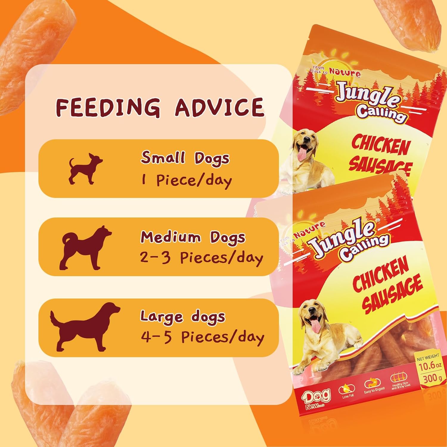 Jungle Calling Dog Treats Chicken Jerky Training Treats, Slow Roasted Snacks for Medium and Large Dogs Chewy Treats 10.6 Ounce (Chicken Sausage) : Pet Supplies