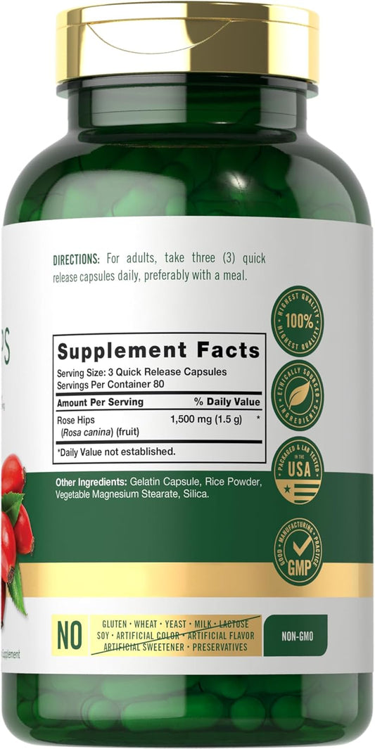 Carlyle Rose Hips | 1500Mg | 240 Quick Release Capsules | Non-Gmo And Gluten Free Herbal Supplement