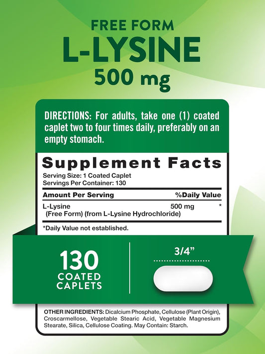 Nature'S Truth L-Lysine 500Mg | 130 Caplets | Free Form | Essential Amino Acid | Non-Gmo & Gluten Free Supplement