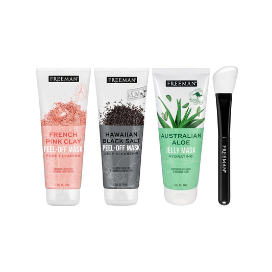 Freeman Exotic Blends Facial Mask 4 Piece Set, Peel-Off & Jelly Masks, Cleansing, Pore-Clearing & Hydrating Facial Masks, For All Skin Types, Includes Silicone Mask Brush, Vegan & Cruelty-Free