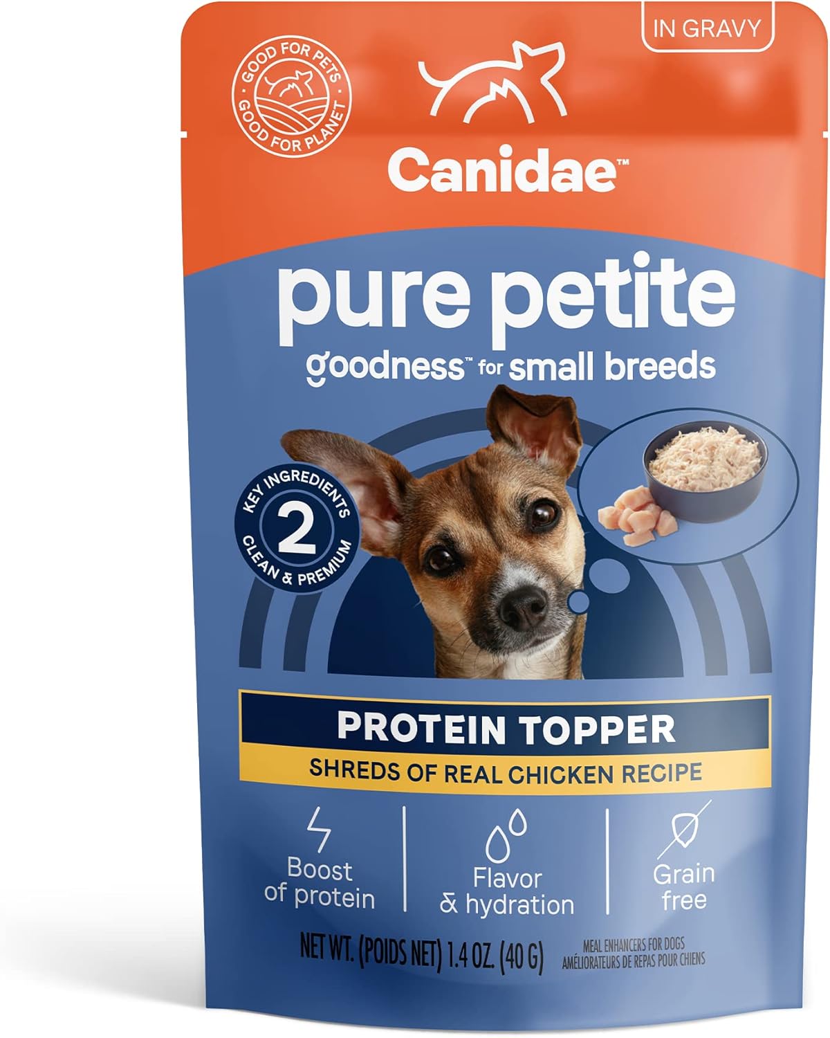 Canidae Pure Petite Protein Topper Wet Dog Food For Small Breeds, Shreds Of Real Chicken In Gravy Recipe, 1.4 Oz. (Case Of 12)
