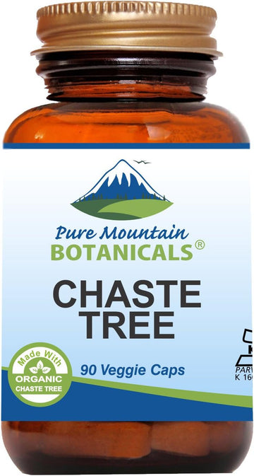 Pure Mountain Botanicals Chaste Tree Berry Capsules - Kosher Vegan Caps With 400Mg Organic Vitex Chasteberry