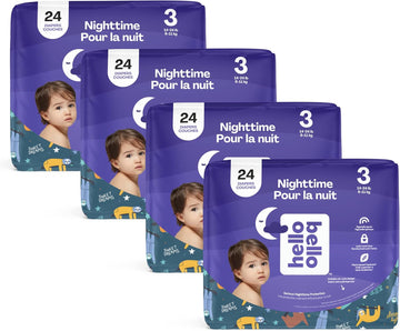 Hello Bello Premium Overnight Baby Diapers-Affordable Hypoallergenic And Eco-Friendly Extra Absorbent Diapers For Babies And Kids At Night-Size 3-Gender Neutral Design-96 Count (4 Packs Of 24)