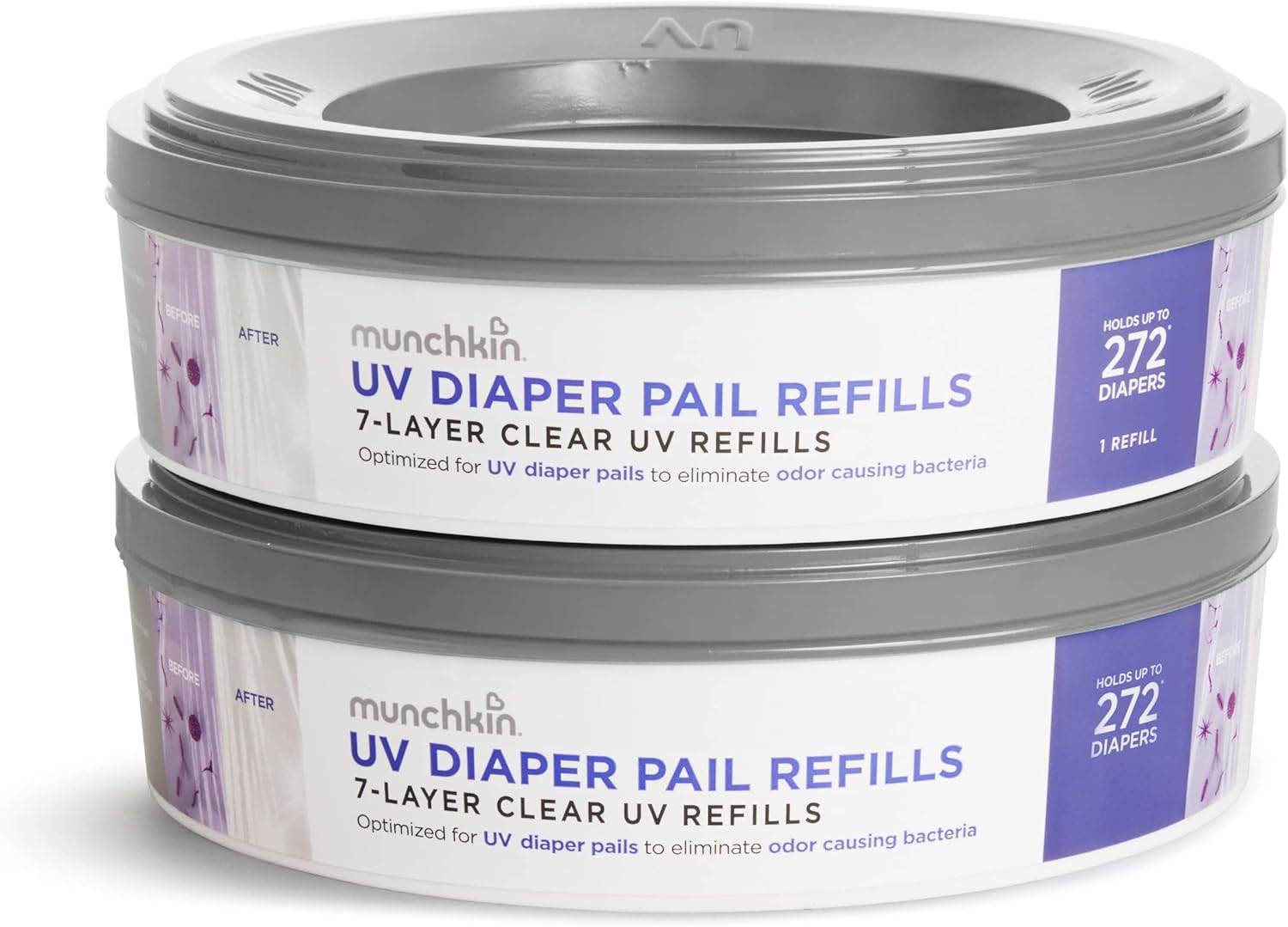 Munchkin® Uv Diaper Pail Refill Rings, Holds Up To 544 Newborn Diapers, 2 Pack