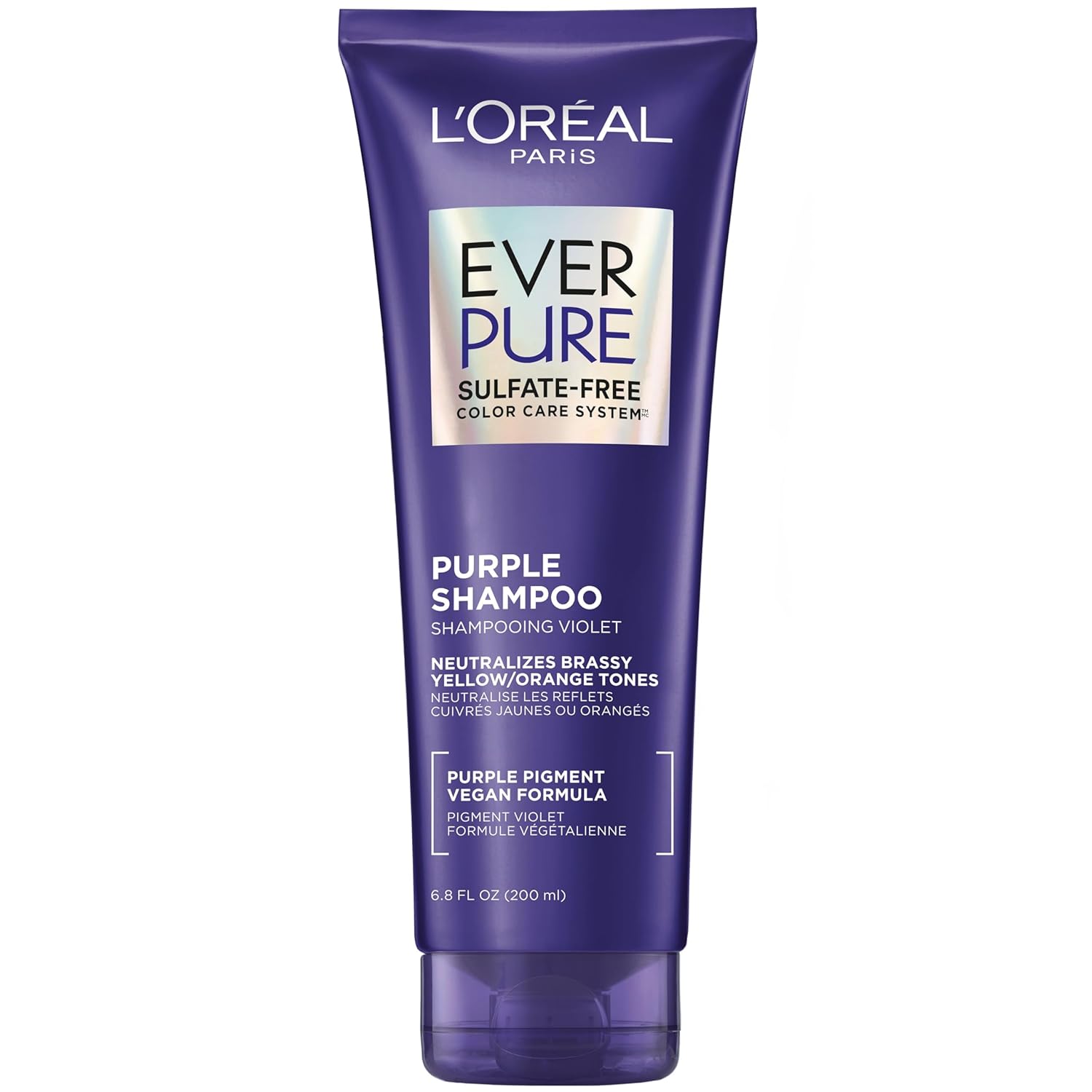 L’Oreal Paris Sulfate Free Brass Toning Purple Shampoo For Blonde, Bleached, Silver, Or Brown Highlighted Hair, Everpure, 6.8 Fl Oz (Packaging May Vary)