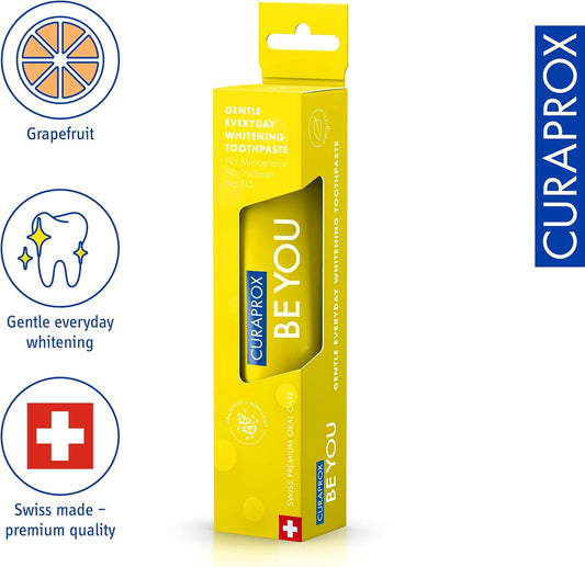 Curaprox Be You Grapefruit + Bergamot Toothpaste Yellow 60Ml - Gentle Everyday Whitening Toothpaste - Sls Free, Microplastic Free, Triclosan Free, Fluoride Toothpaste