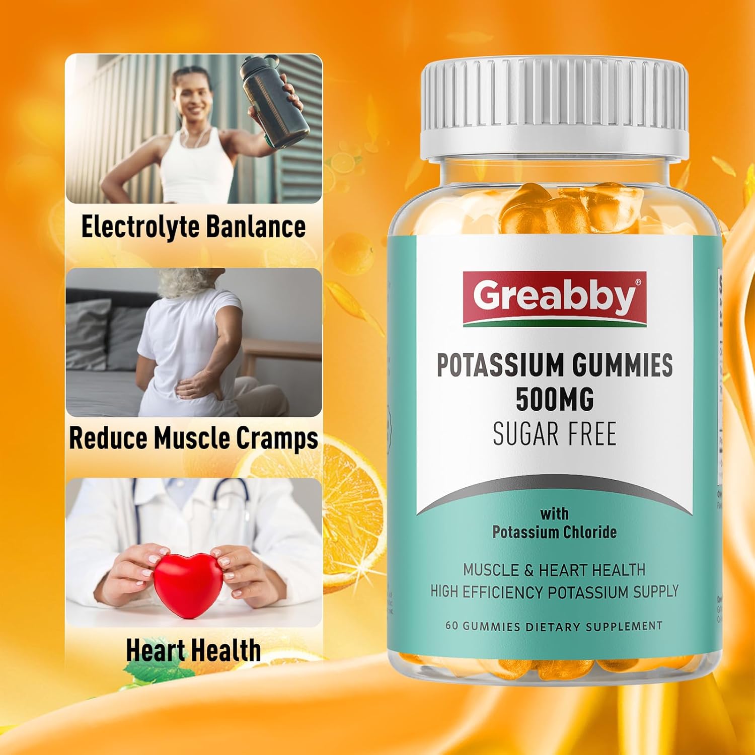 Potassium Gummies 500mg for Adults, 60 Servings, Sugar-Free Potassium Chloride Gummies, Heart Health & Muscle Relief for Women Men, Electrolyte Balance Boost, Efficient Potassium Supply : Health & Household