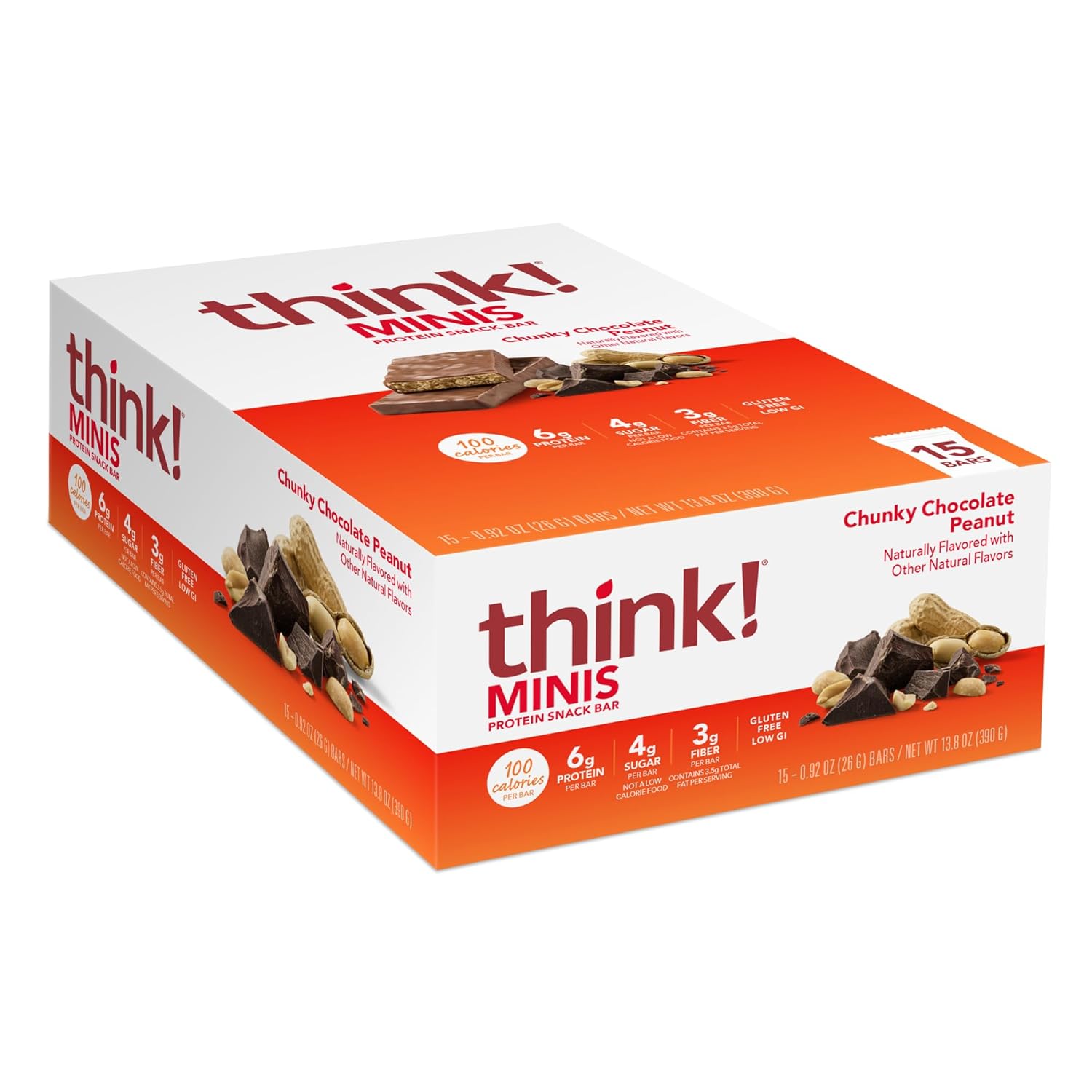 Think! Minis Protein Snack Bars, Gluten Free, Chunky Chocolate Peanut, 15 Count