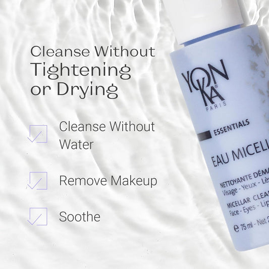 Yonka Eau Micellaire Travel Size (75Ml) Micellar Water And Cleansing Makeup Remover, Gentle Face Wash With Rose And Chamomile To Remove Impurities And Hydrate, Paraben-Free