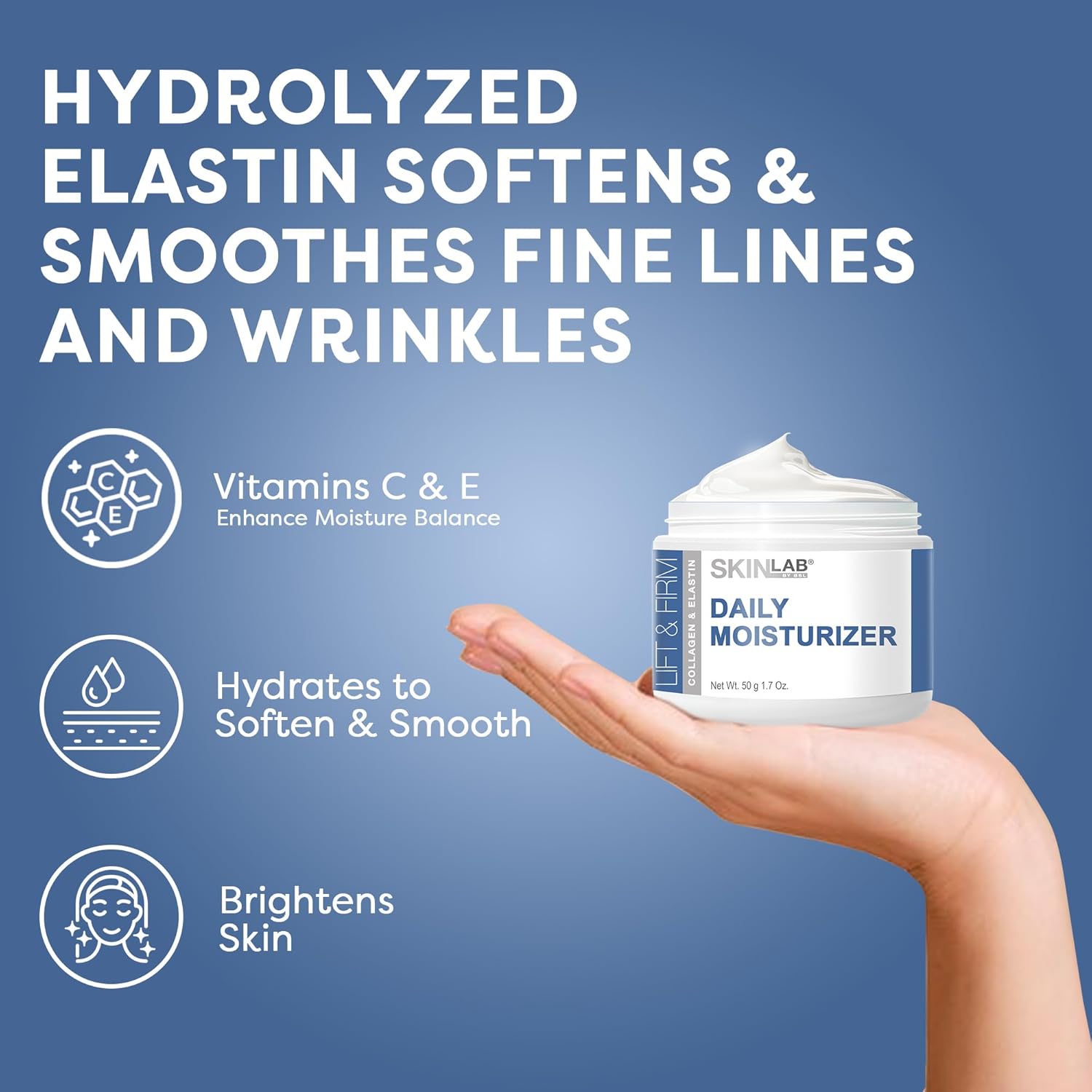 Skin Lab Lift & Firm Daily Moisturizer - Hydrolyzed Collagen & Elastin, Vitamin C And Vitamin E To Moisturize, Soften & Soothe Fine Lines And Wrinkles 1.7 Oz. : Beauty & Personal Care