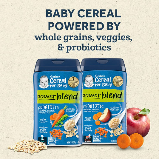 Gerber Baby Cereal 2nd Foods Probiotic, Powerblend, Oatmeal Lentil Carrot Pea, 8 Ounce (Pack of 6)
