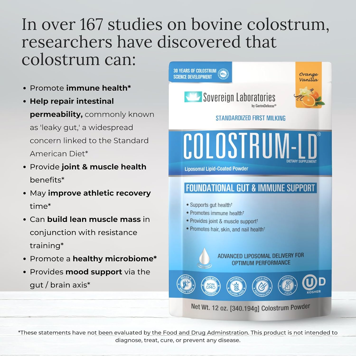 Colostrum-Ld® Powder, Natural Orange-Vanilla Flavor : 12Oz/340G, : Health & Household