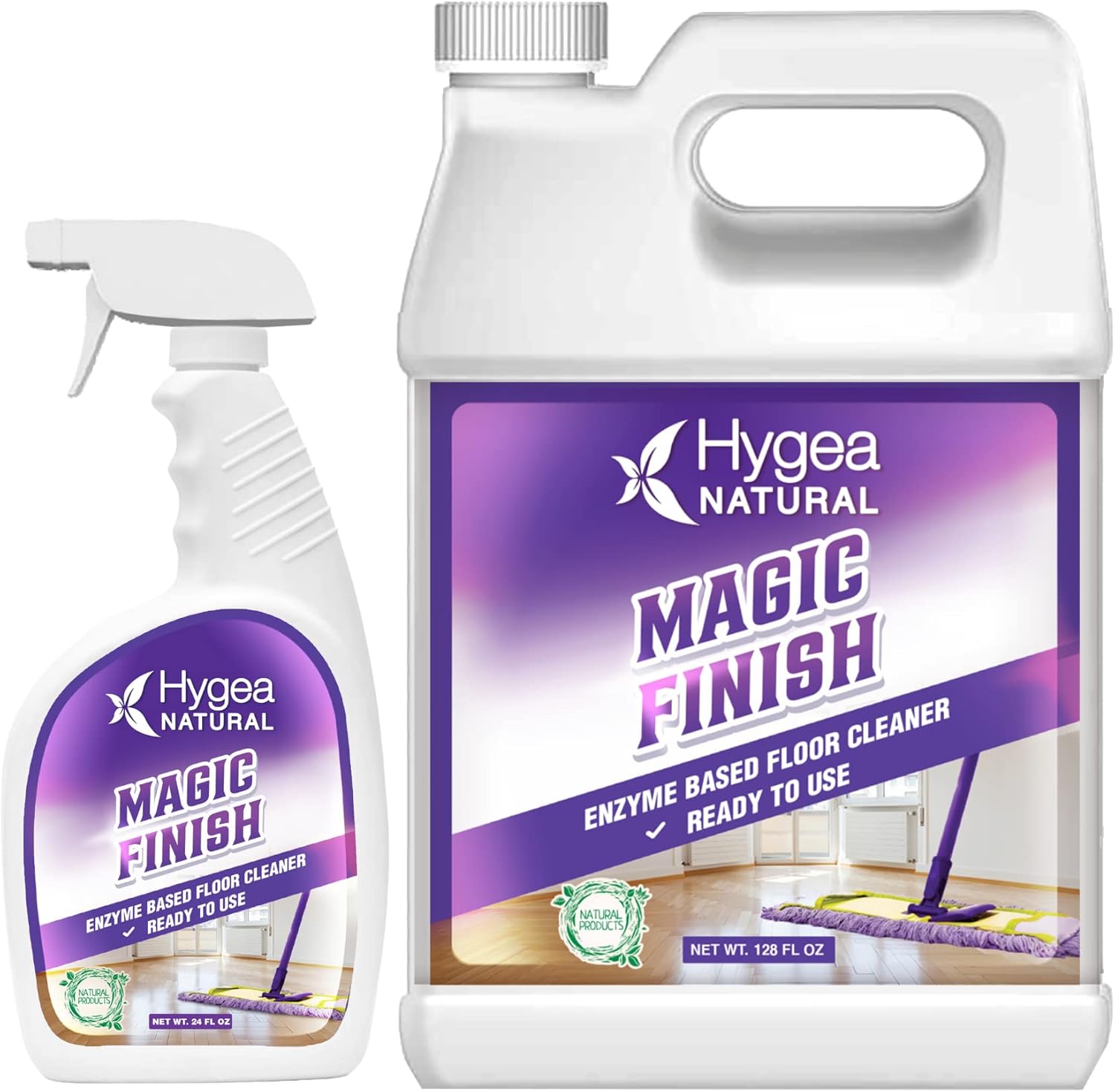 Magic Finish Natural Enzyme-Based No Rinse Floor Cleaner Eats Away Grease Buildup In Tile And Grout- Biodegradable Formula (24 Oz+Gallon Reill)