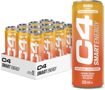 C4 Smart Energy Drinks Red Berry Yuzu 330Ml (12 Pack) | Sugar Free Energy Drink With 106Mg Natural Caffeine, Brainberry, Nootropics, Vitamin C | Natural Energy Drink For Mental Focus On The Go